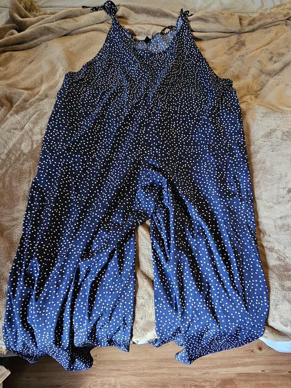 SHEIN Navy Polka Dot Wide-Leg Jumpsuit